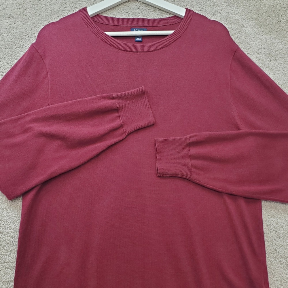 J Crew Cotton Sweater Mens Medium Burgundy Crewneck Long Sleeve Preppy Old Money